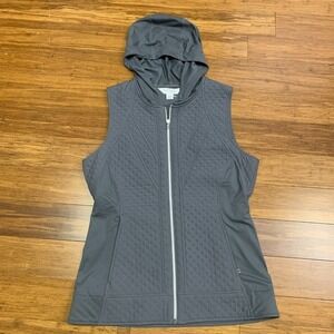 Annika Cutter & Buck Quilted Vest‎ Medium Gray Hooded Full Zip Sleeveless Jacket